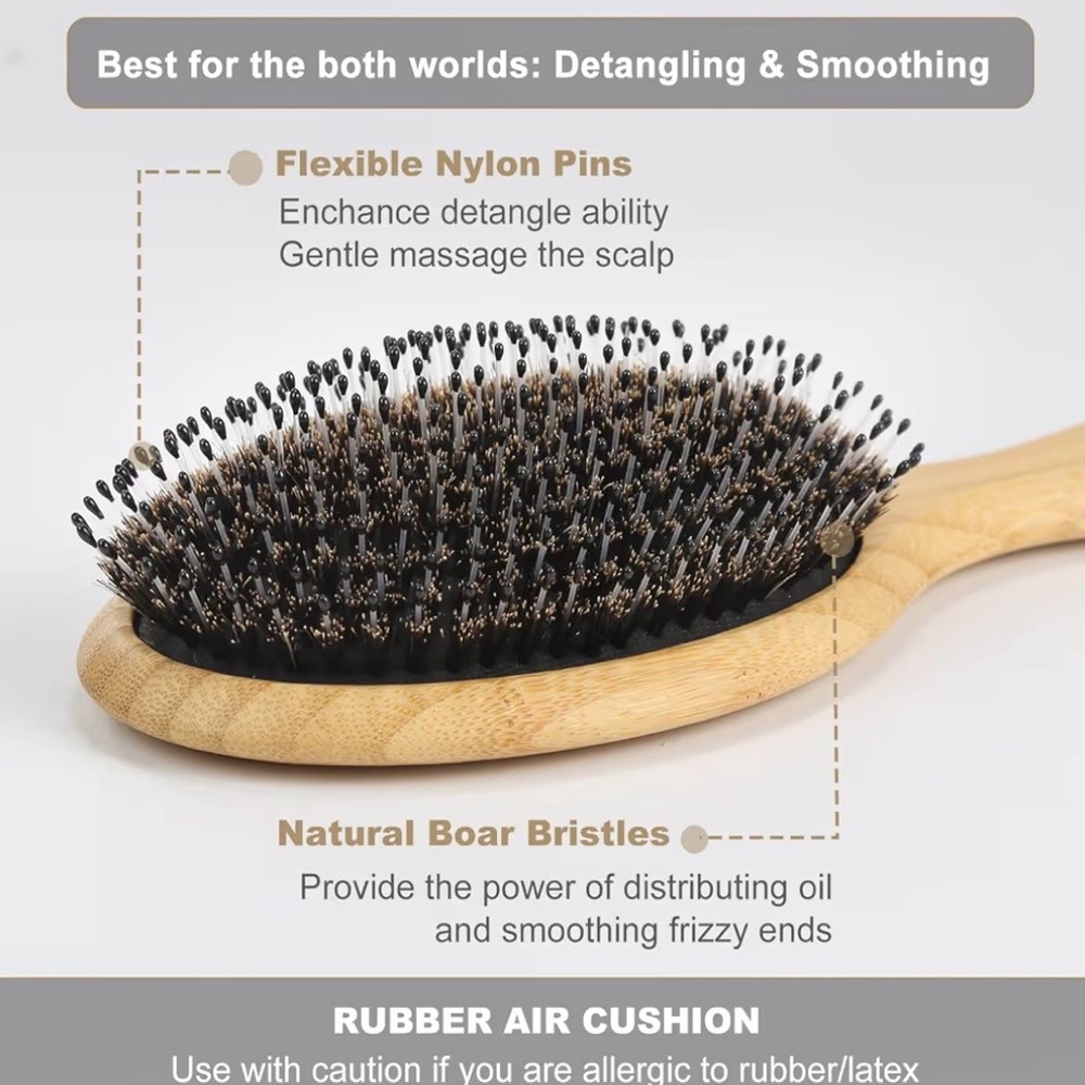 Bamboo Paddle Hair Brush with Black Bristles - Pink Cleaner - Picture 2 of 6